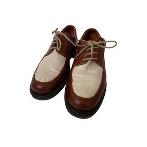 Johnston & Murphy Brown & Cream Perforated Leather Oxford Mens Dress Shoes 10